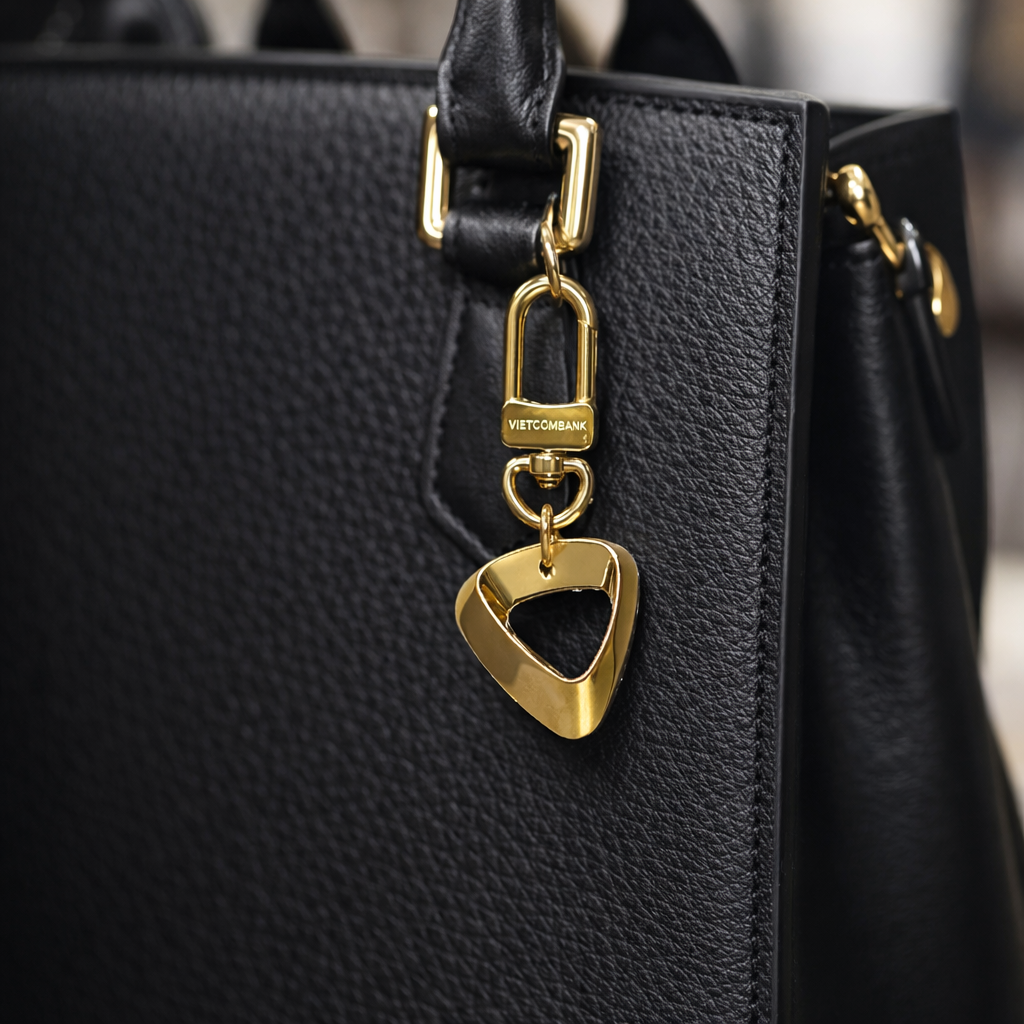 Charm Vietcombank, thép không gỉ 316L, mạ vàng 23k